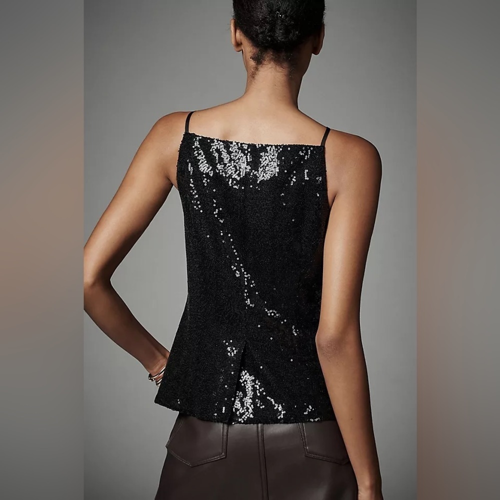 Medium Anthropologie Sunday in Brooklyn Sequin Square Neck Tank top button black - Picture 8 of 17